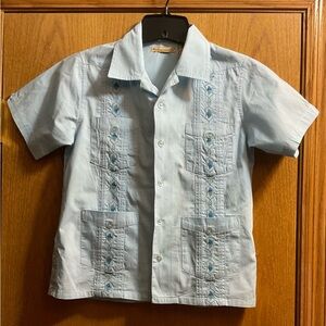The Havanera Co Light Blue Kids Button Down Guayabera with Embroidery & Pockets